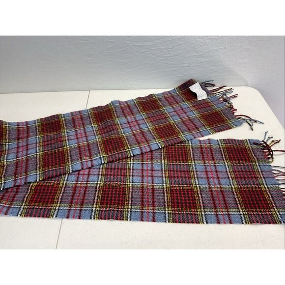 100% Lambswool Scarf Highland Home Scotland Blue/Red Tartan 71" x 10" - Picture 3 of 4